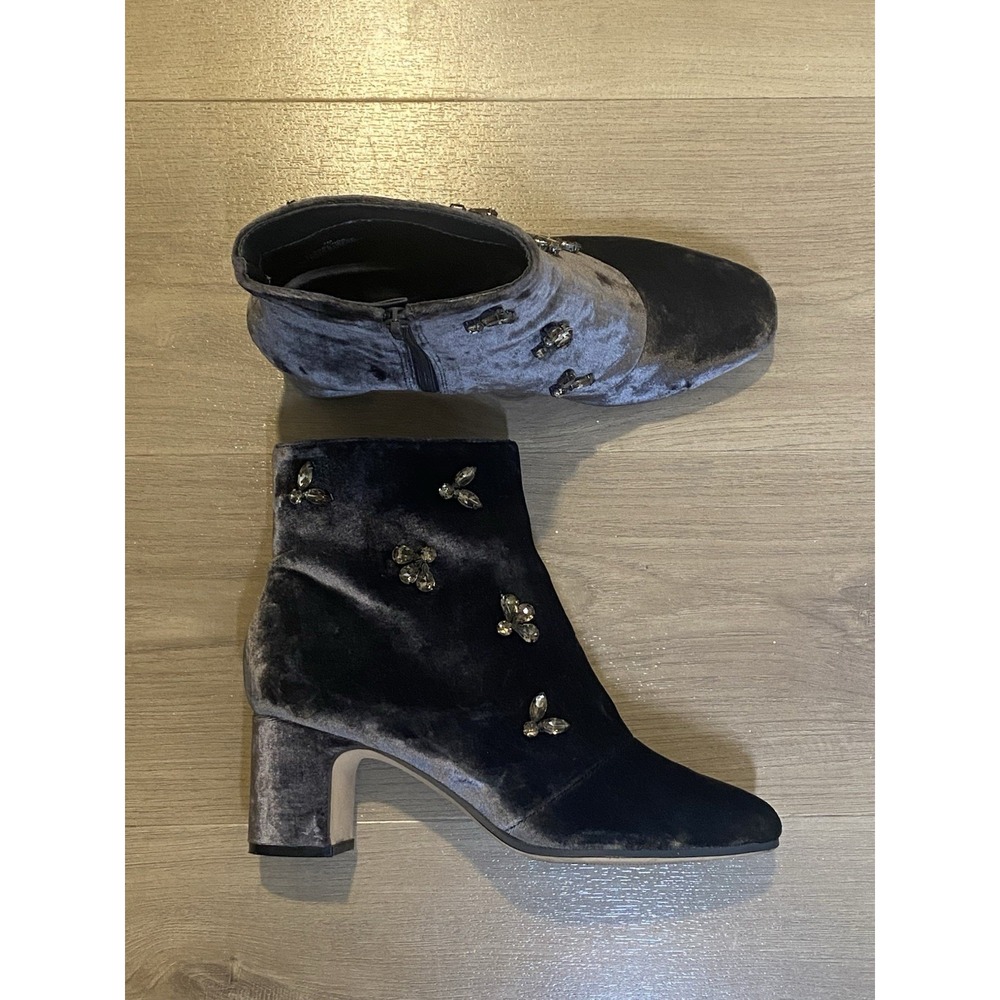 Anne Klein Black Silver Velvet Boots Embellished Rhinestone Party Glinda Women 7